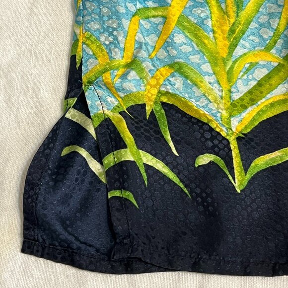 Tulliano Men’s 100% Silk Hawaiian Shirt Size Large – Blue Yellow Orchid Floral - Picture 7 of 8